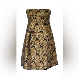 New! Michael Kors brocade empire strapless bubble mini dress, gold and black, 2P
